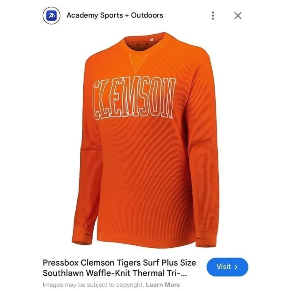 Pressbox Clemson Tigers Surf‎ Southdown Waffle-Knit thermal Tri-blend womens ls